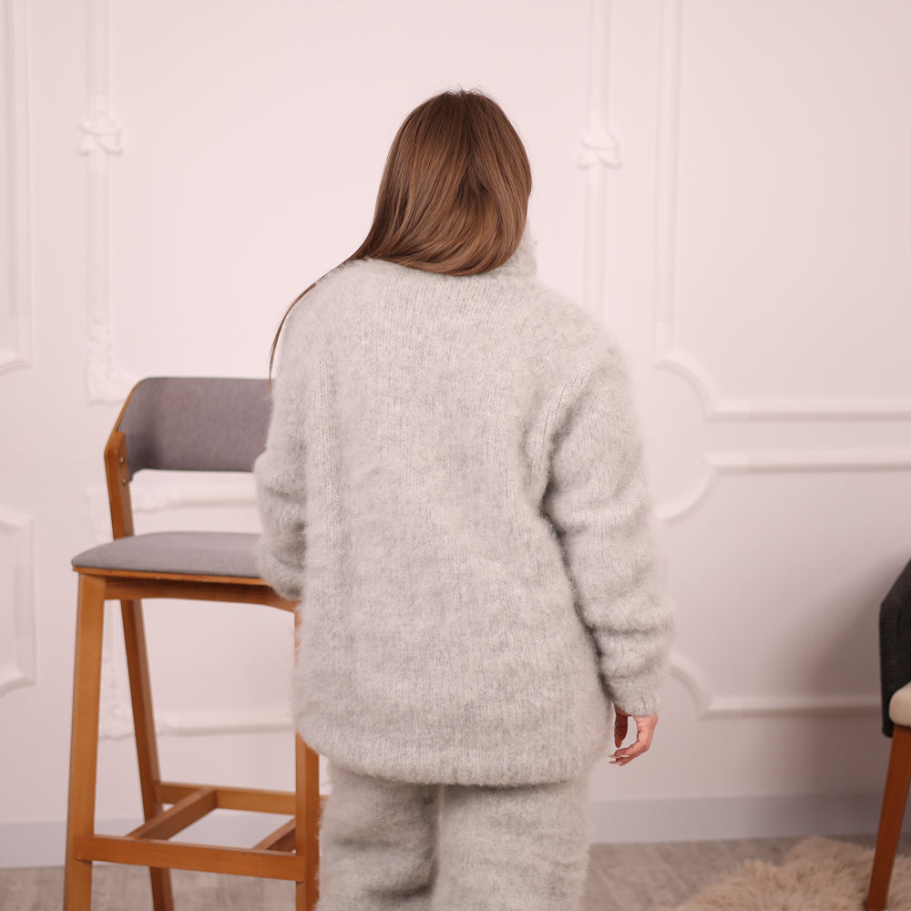 Kid Mohair Sweater and Pants Set, Fluffy Knit, Oversized Loungewear T2135