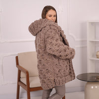 Extra Chunky Wool Cardigan , Hand Knitted 10 Strands Heavy Honeycomb Knit Jacket T2152
