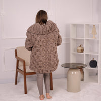 Extra Chunky Wool Cardigan , Hand Knitted 10 Strands Heavy Honeycomb Knit Jacket T2152