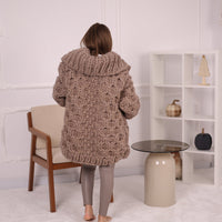 Extra Chunky Wool Cardigan , Hand Knitted 10 Strands Heavy Honeycomb Knit Jacket T2152