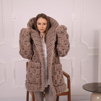 Extra Chunky Wool Cardigan , Hand Knitted 10 Strands Heavy Honeycomb Knit Jacket T2152