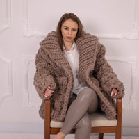 Extra Chunky Wool Cardigan , Hand Knitted 10 Strands Heavy Honeycomb Knit Jacket T2152