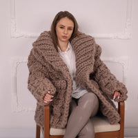 Extra Chunky Wool Cardigan , Hand Knitted 10 Strands Heavy Honeycomb Knit Jacket T2152