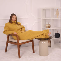 Yellow Alpaca Catsuit with Zipper, 12 Strand Yarn, Heavy Warm Hand Knitted Onepiece T2155