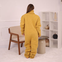 Yellow Alpaca Catsuit with Zipper, 12 Strand Yarn, Heavy Warm Hand Knitted Onepiece T2155