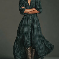 Women's Plaid Long Sleeve Shirt Maxi Dress MDA1241H2Y