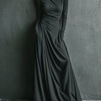 Women's Charcoal Elegant Stretch Polyester-Cotton Blend Turtleneck Draped Maxi Dress MDA1727J1I