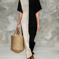 Women's Minimalist Knitted Boat Neck Short-sleeved Maxi Dress MDZ0969A4Y