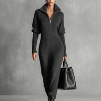 Women's Minimalist Solid Color Zipper Neck Knitted Maxi Dress MDA1633J4Y
