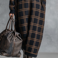 Women's Loose Plaid Zipper Neck Knitted Maxi Dress MDA1505J9Y