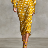 Women's Vintage Satin Polka Dot Print Shirt And Skirt Two-Piece Set (Not including scarf) MDA3073G0Y