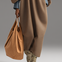 Women's Brown Double-Sided Brushing and Blue Denim Stand Collar Loose-Fitting Long Dress MDA0366K1T