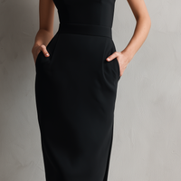 Women's Elegant Black Stretch Strapless Bodycon Midi Dress MDZ0669A6AN