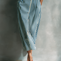 Women's Blue And White Cotton Blend Striped Shirt Dress With Red Chest Pocket MDZ1286C2T