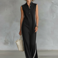Women's Minimalist Athletic-Style Sleeveless Henley Maxi Dress MDZ1960C6Y