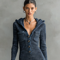 Women's Slim-fit Hooded Knitted Maxi Dress MDA1451H6Y