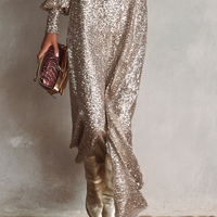 Women's Minimalist Loose Shimmering V-neck Maxi Party Dress MDA1819I0Y