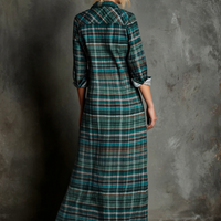 Women's Plaid Print Long-sleeved Shirt Maxi Dress MDA0514L8Y