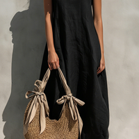 Women's Minimalist Black Cotton-Linen Square-Neck Sleeveless Maxi Dress MDZ0837E0LXY