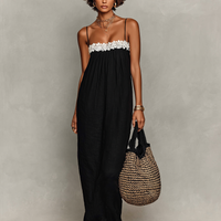 Women's Minimalist Linen-Blend Lace-Paneled Strapless With Spaghetti Straps Maxi Dress MDZ1926C9Y