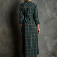 Women's Plaid Lapel Single-Breasted Shirt Maxi Dress MDA1249H1Y
