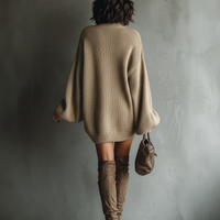 Women's Caramel Brown Vintage Style Knit Mini Dress MDA2367I6T