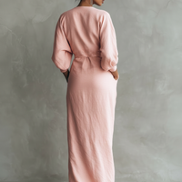 Women's  Pink Minimalist V-neck Linen Blend Maxi Dress MDA1655L0Y
