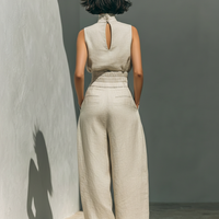 Women's Minimalist Cotton And Linen Blend Sleeveless Blouse And Wide-leg Pants Set MDZ0873A5Y