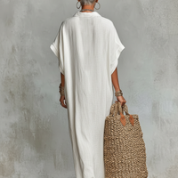 Women's Minimalist Loose-fitting Shirt Maxi Dress MDZ0678A4Y