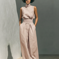 Women's Minimalist Cotton And Linen Blend Sleeveless Blouse And Wide-leg Pants Set MDZ0873A5Y