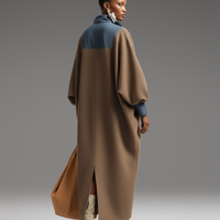 Women's Brown Double-Sided Brushing and Blue Denim Stand Collar Loose-Fitting Long Dress MDA0366K1T