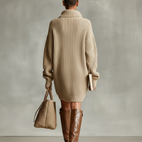 Women's Camel Elegant Button - Front Oversized Mini Cardigan Dress MDA1086J2I