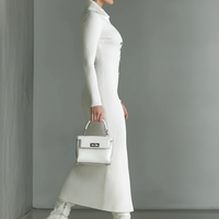 Women's White Knitted Polo Neck Slim Midi Dress MDA1329J8T