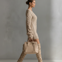 Women's Beige Cable Knit Off-the-Shoulder Fashion Mini Dress MDA1314J6T