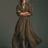 Women's Plaid Long Sleeve Shirt Maxi Dress MDA1241H2Y