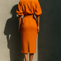 Women's Orange Mid-sleeve Top And Midi Skirt Set MDA2511G6T