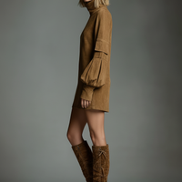 Women's Vintage Loose Suede Turtleneck Mini Dress MDA1693H3Y