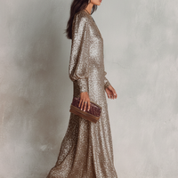 Women's Minimalist Loose Shimmering V-neck Maxi Party Dress MDA1819I0Y