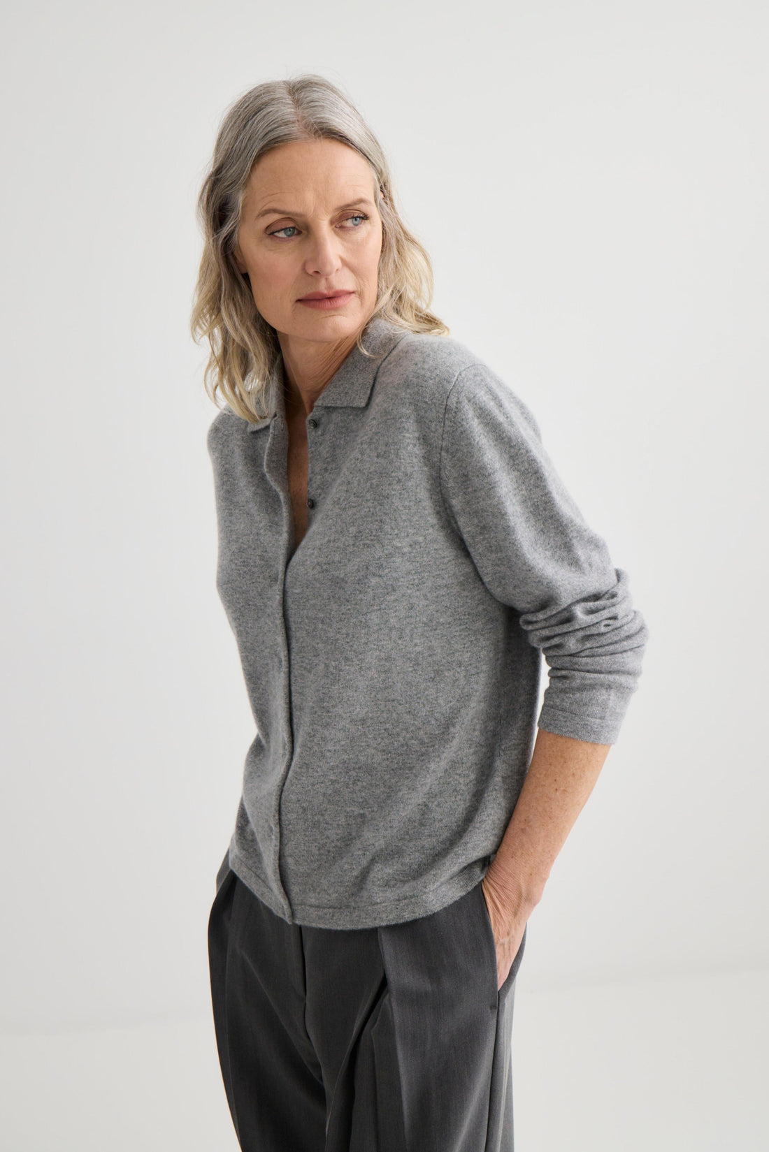 Cashmere Shirt - Grey Marle
