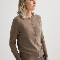 Cashmere Crew Neck Cardigan - Cocoa Marle