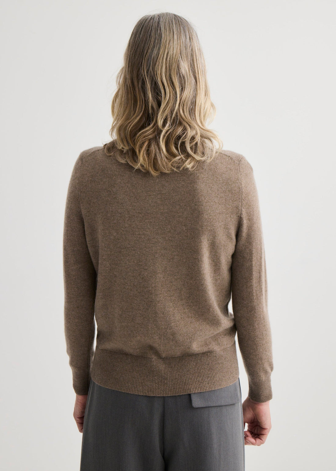 Cashmere Crew Neck Cardigan - Cocoa Marle