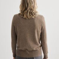 Cashmere Crew Neck Cardigan - Cocoa Marle