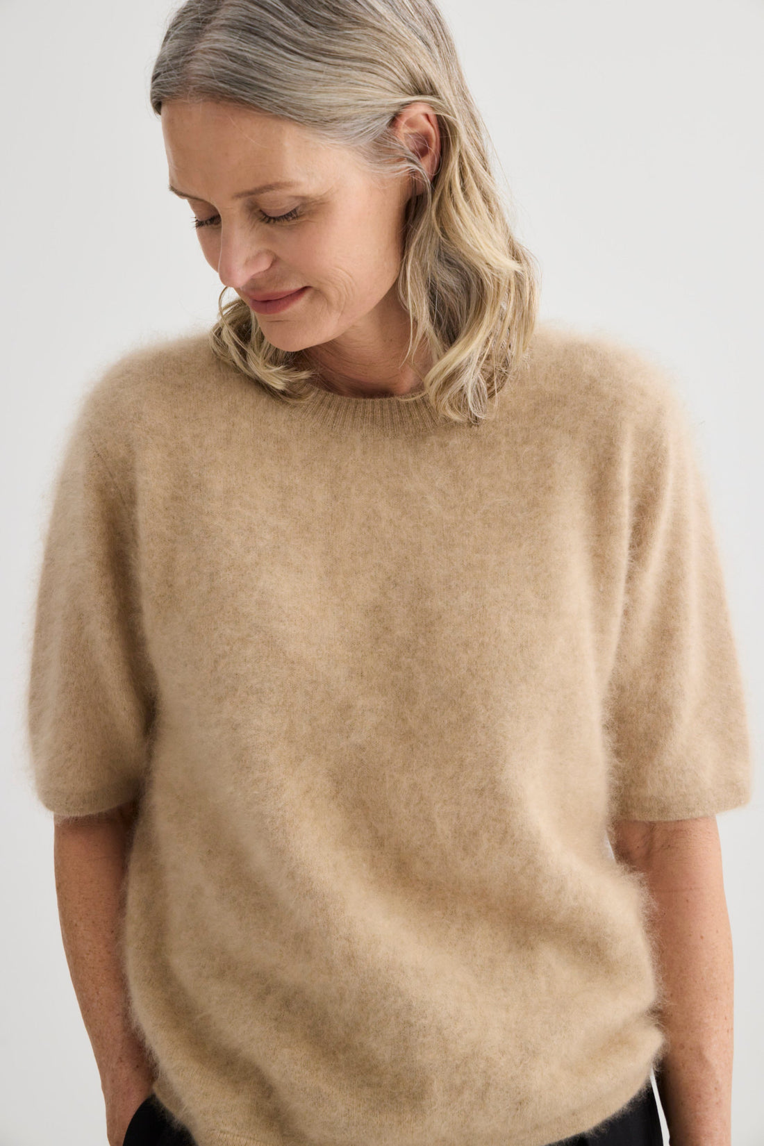 Brushed Cashmere T-Shirt - Soft Beige