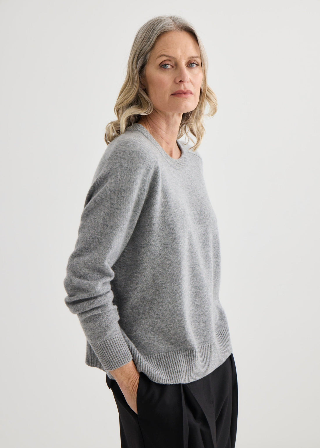 Cashmere Oversized Crewneck - Grey Marle