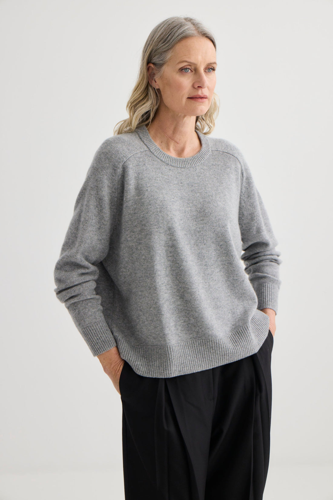 Cashmere Oversized Crewneck - Grey Marle