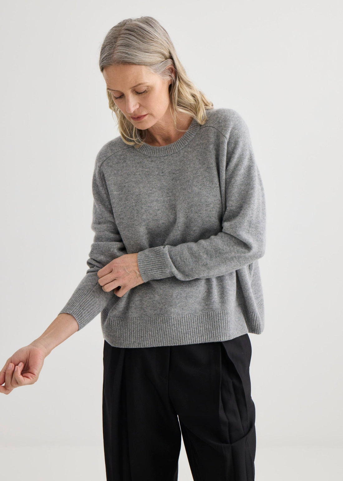 Cashmere Oversized Crewneck - Grey Marle