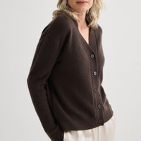 Cashmere V-Neck Cardigan - Bitter Chocolate