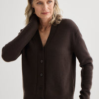 Cashmere V-Neck Cardigan - Bitter Chocolate