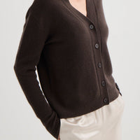 Cashmere V-Neck Cardigan - Bitter Chocolate