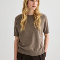 Cashmere Short Sleeve Crew Neck - Cocoa Marle